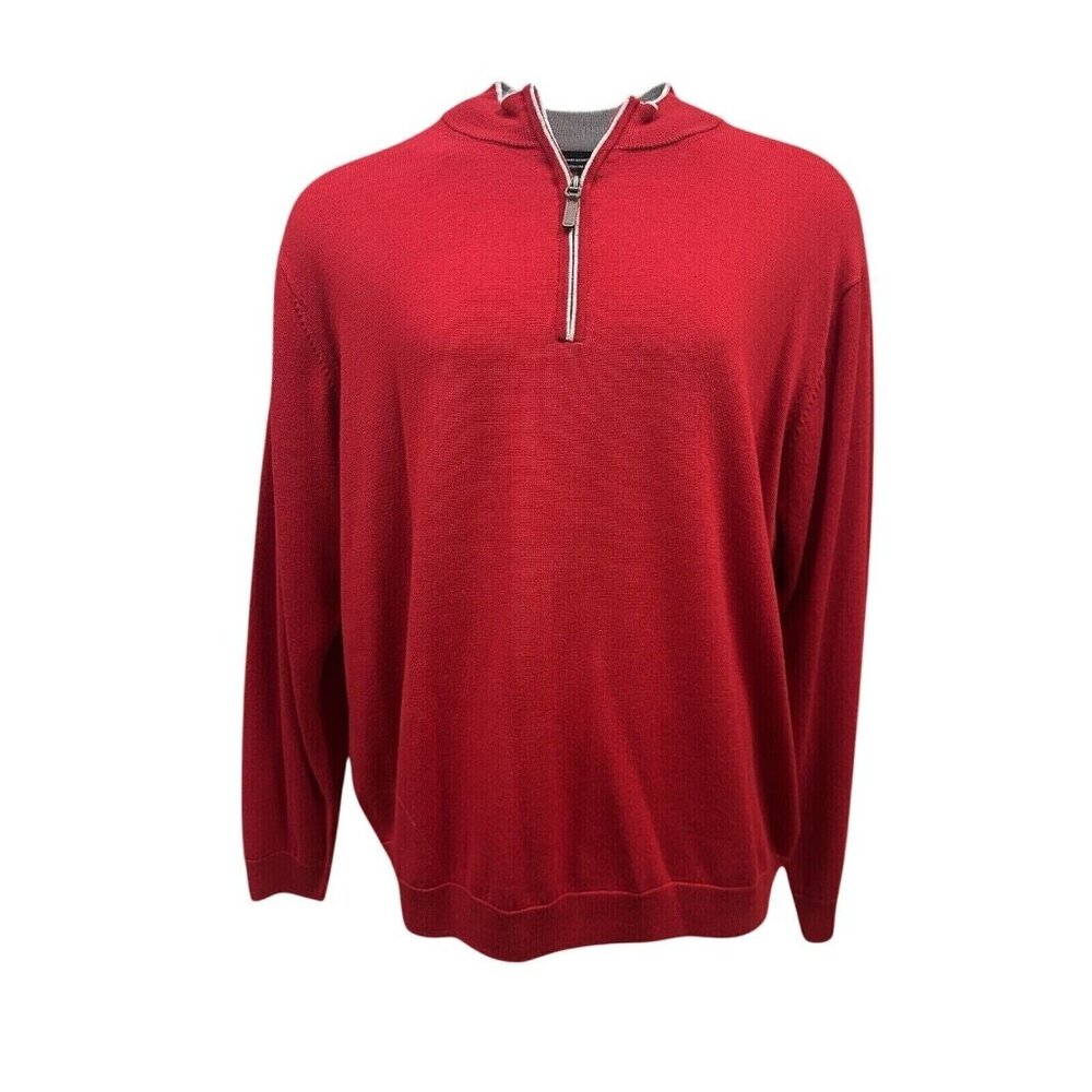 Hart Schaffner Marx Mens Big & Tall Red XLT Quarter Zip Merino Wool Sweater